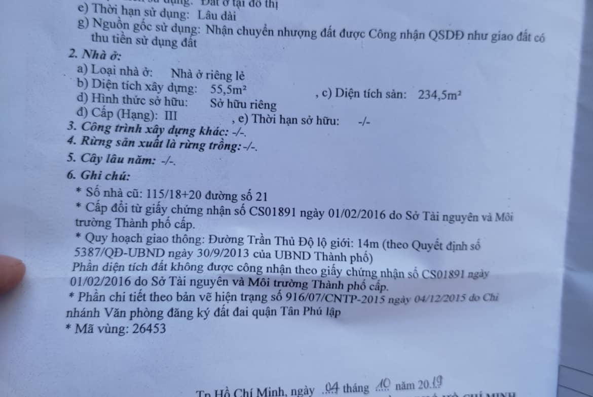 Bán nhà 4 tấm mặt tiền 20m Trần Thủ Độ 4×20 giá 9.2 tỷ
