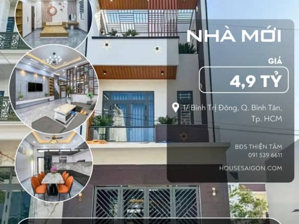 Bán Nhà Riêng Lẻ Đường Bình Trị Đông, Quận Bình Tân, TP.HCM – Ngay Chợ Bình Trị 12 binh tri dong 3 tang 4 ty 1